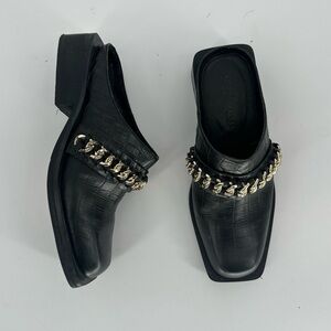 Asos Chunky Mule Loafers Black Gold Chain 7.5